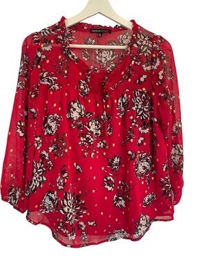Adrienne Vittadini Red Floral Blouse
